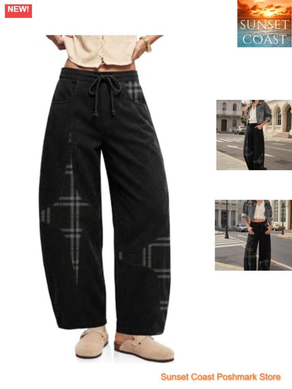 TARSE Corduroy Barrel Leg Pants High Waist Drawstring Wide Leg Harem